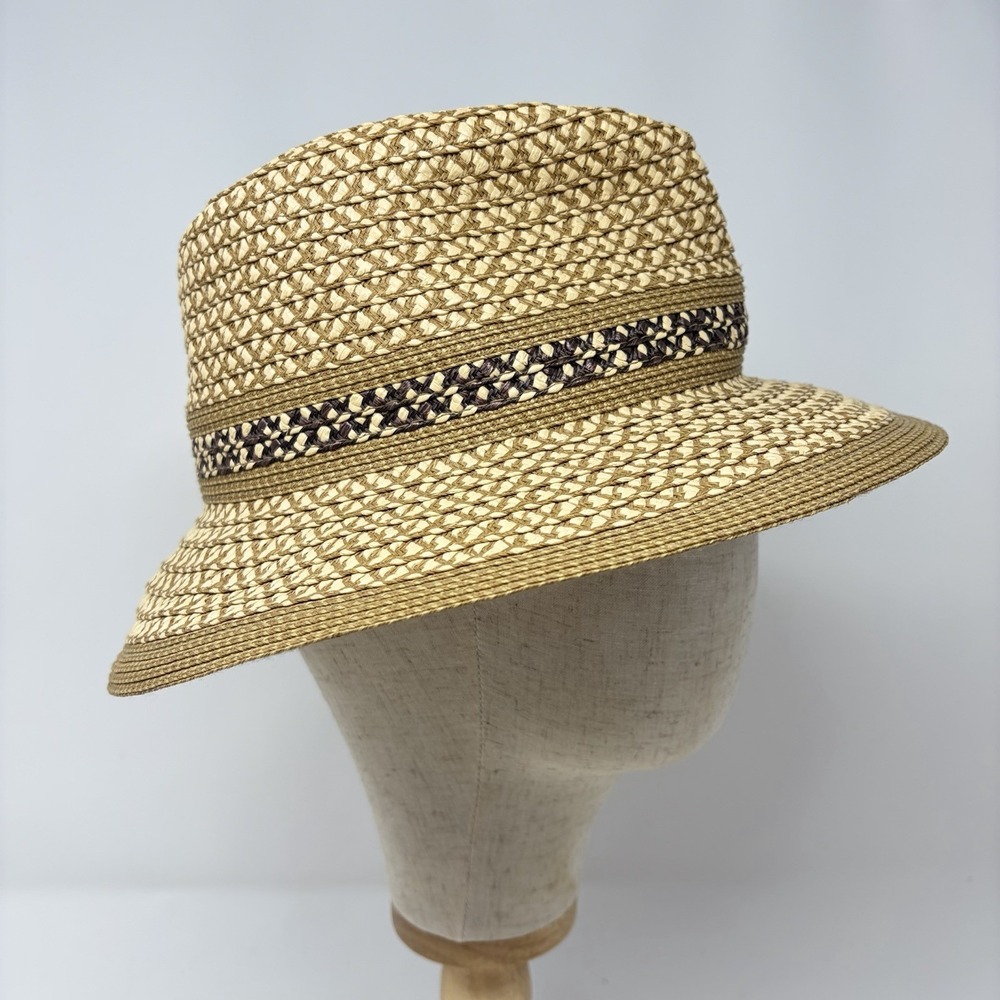 Authentic Eric Javits Woven Fedora Hat Beige UPF 50+ Packable Squishee - Picture 3 of 11